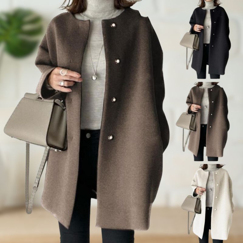 Damen Mantel Mittellang Elegant Lockerer Schnitt Knopfleiste Warm Casual