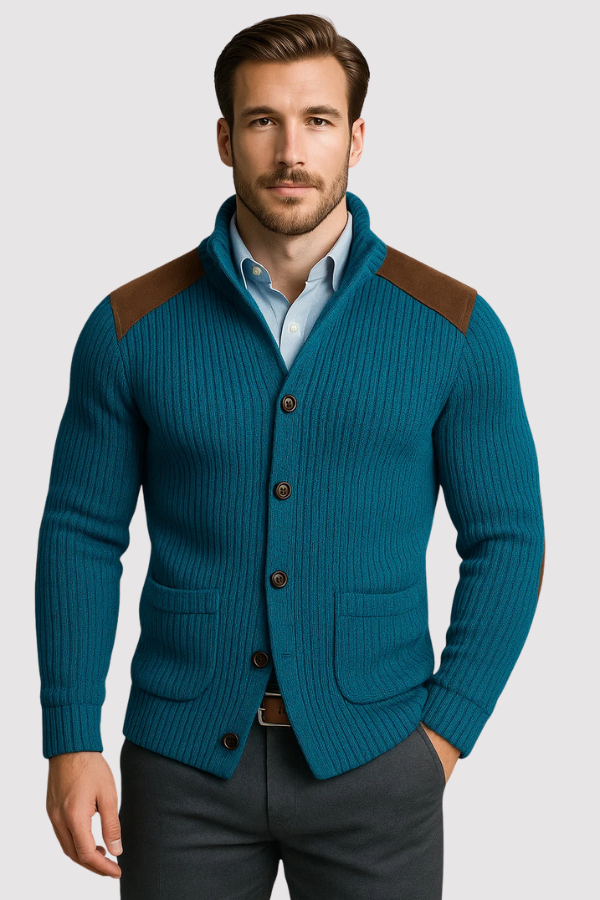 Herren Strickcardigan Regular Fit Struktur Strick Knopfleiste Taschen Warm Casual Business Alltag