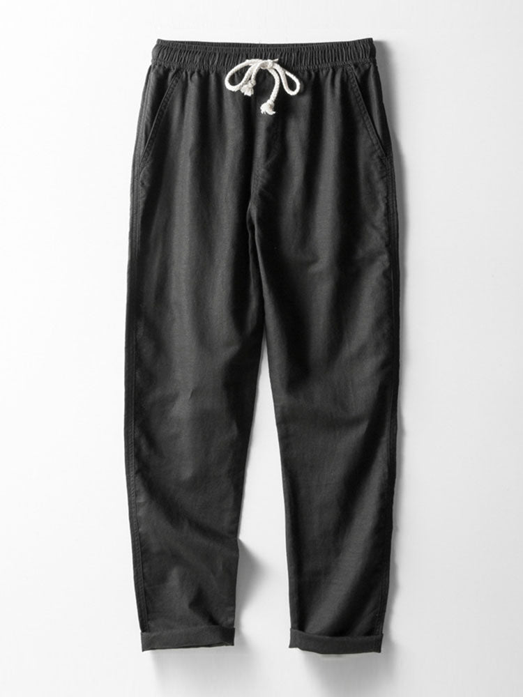 Herren Leinenhemd und Leinenhose Set Sommer Zweiteiler Freizeitanzug atmungsaktiv