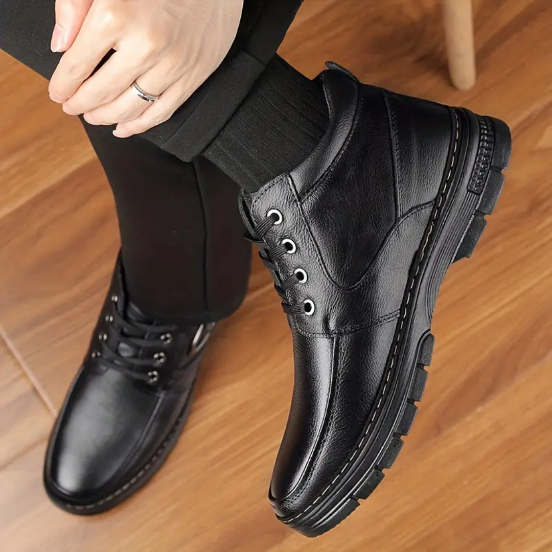 Herren Winterstiefel Leder gefüttert rutschfest Fleece warm Knöchelhoch Reißverschluss Schnürung Alltag Schuhe