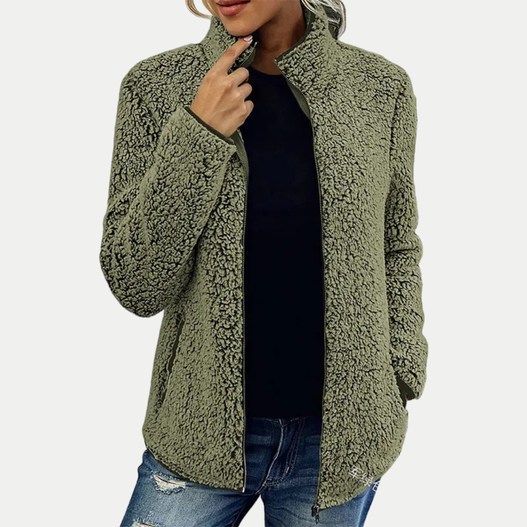 Damen Fleecejacke Langarm Regular Fit Reißverschluss Leicht Warm Freizeit Übergangsjacke