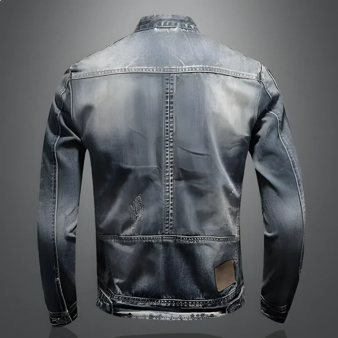 Herren Jeansjacke Denim Regular Fit Langarm Reißverschluss Freizeit Übergangsjacke Used Look