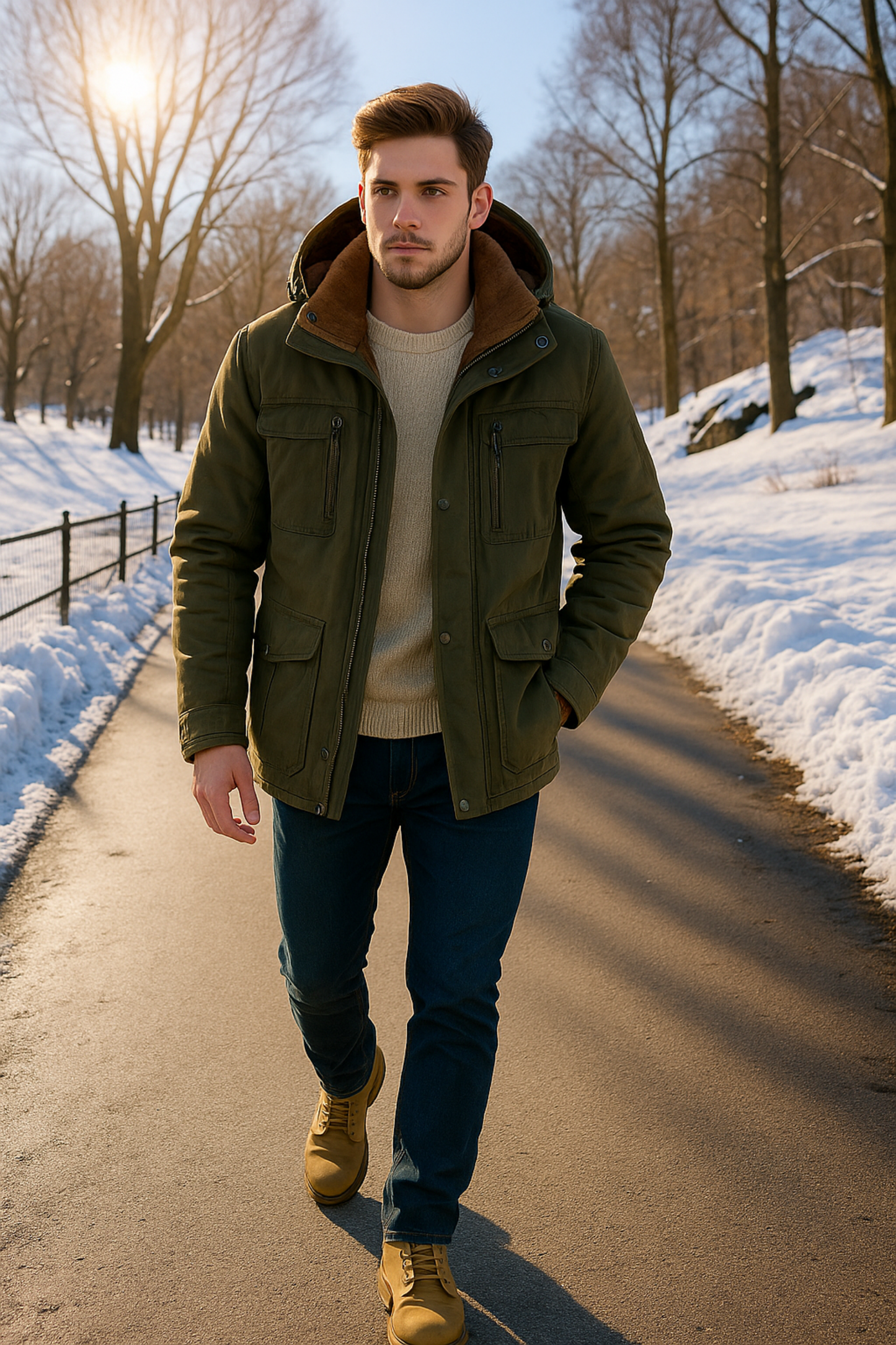 Herren Winterjacke Regular Fit Warm Gefüttert Winddicht Wetterfest Reißverschluss Freizeit Outdoor