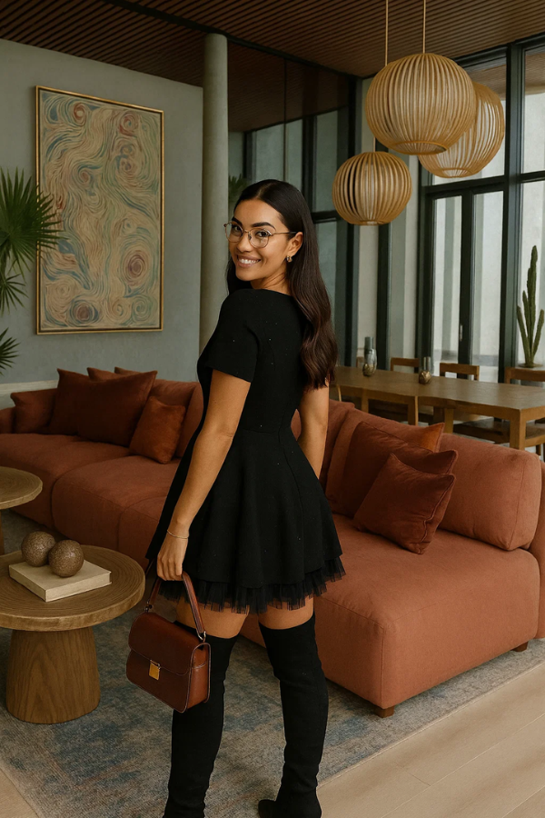 Damen Minikleid A-Linie Rundhals Strass Spitze kurzarm figurbetont elegant