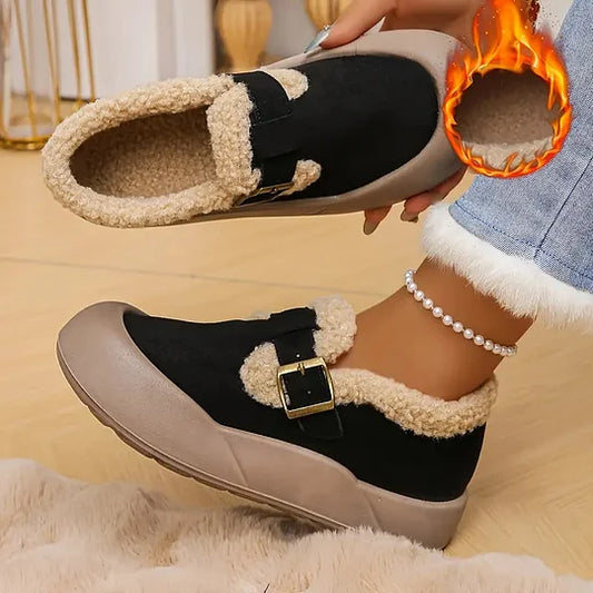 Damen Slip-On Schuhe rutschfeste gefütterte Schnalle bequem und warm