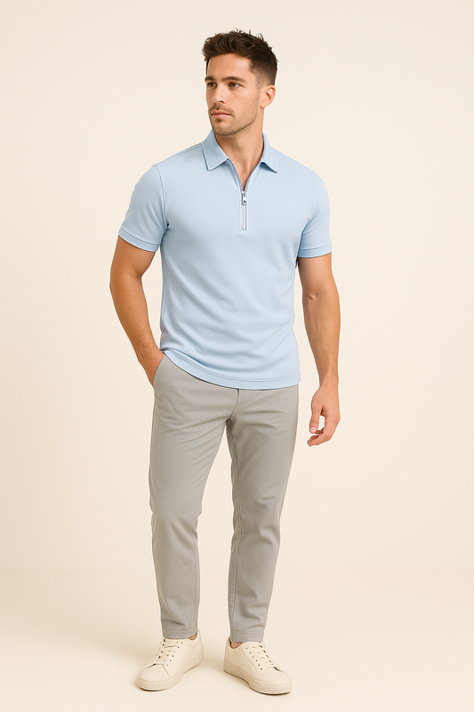 WILHELM | Herren Sommer Poloshirt mit Reißverschluss und schmaler Passform