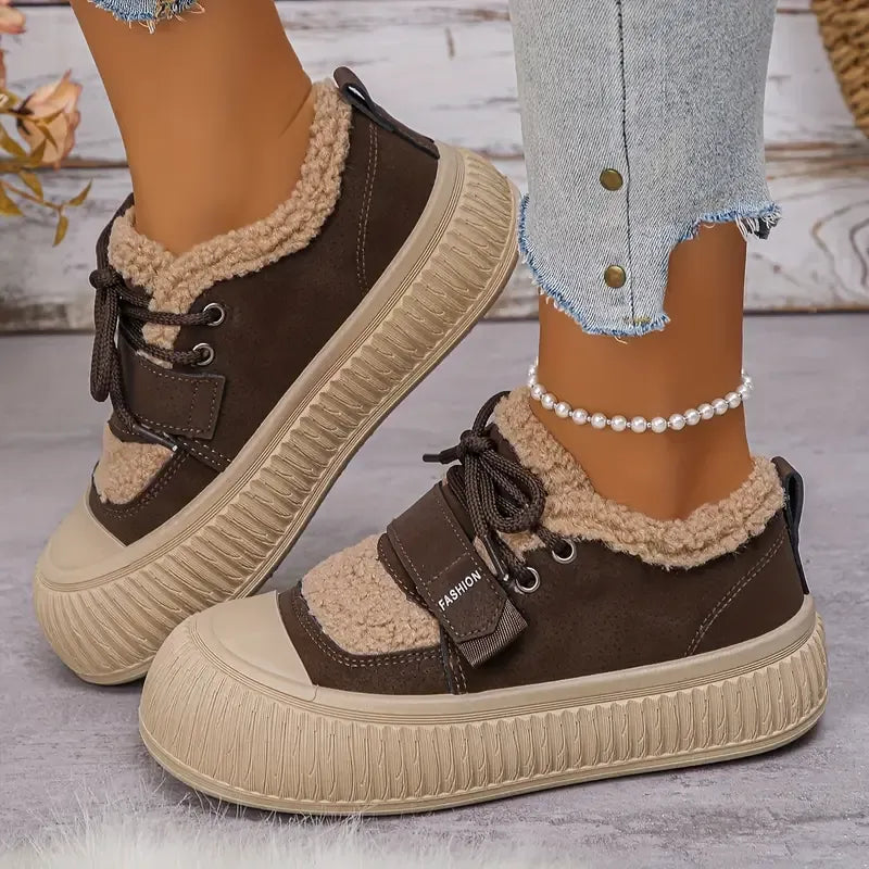 Damenschuhe gefüttert rutschfeste warme Schnürung bequemer Winter