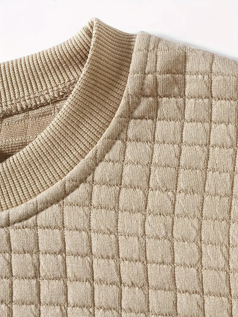 Herren Strickpullover Rundhals Karo Langarm bequem vielseitig