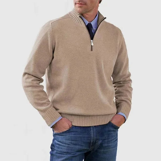 Herren Strickpullover, halber Reißverschluss Stehkragen leicht warm bequem vielseitig