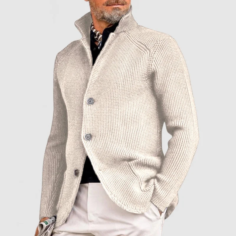 Herren Strickjacke Regular Fit Stehkragen Weich Warm Alltag Business Casual Komfort