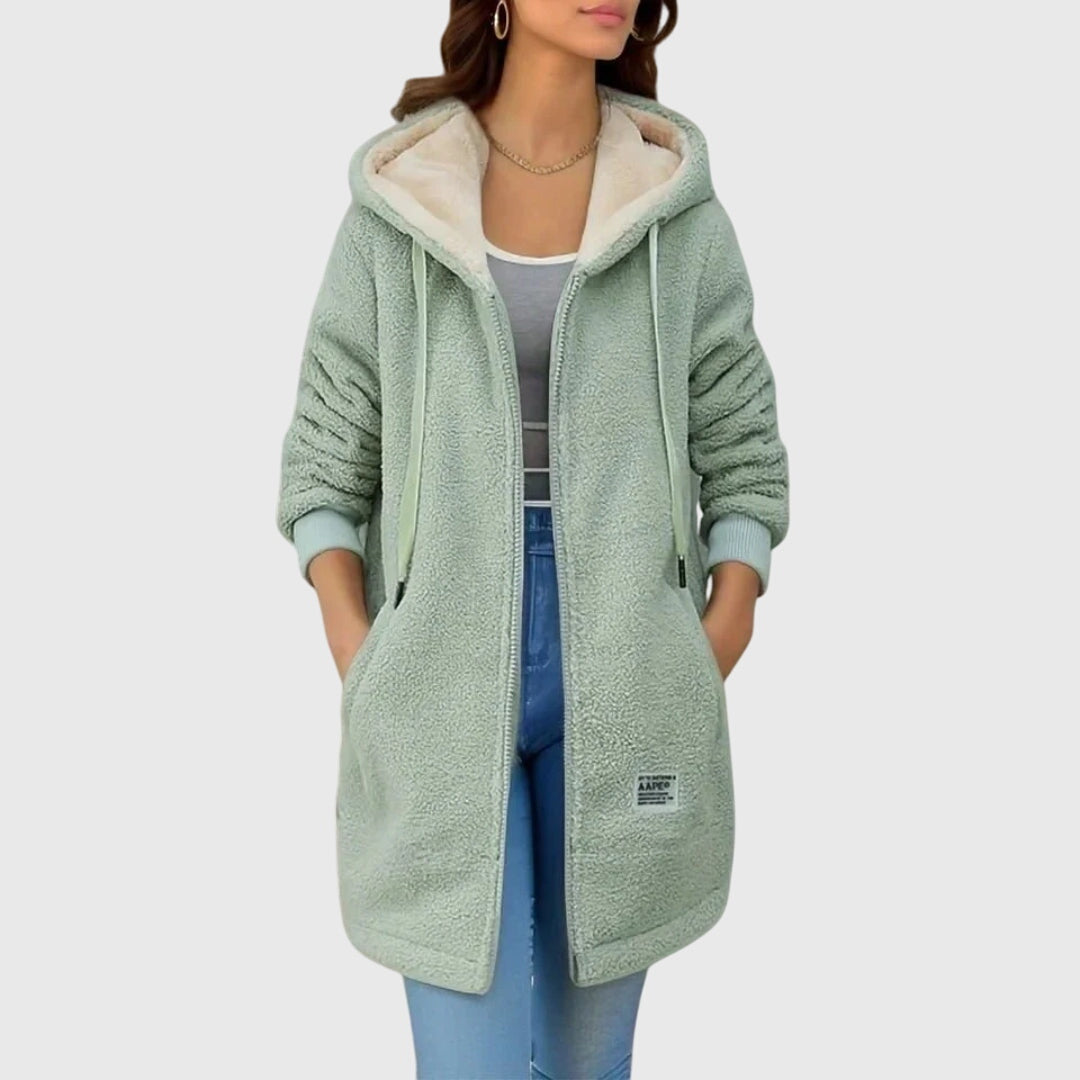 Damen Fleecejacke Regular Fit Kapuze Warm Atmungsaktiv Reißverschluss Freizeit Winterjacke