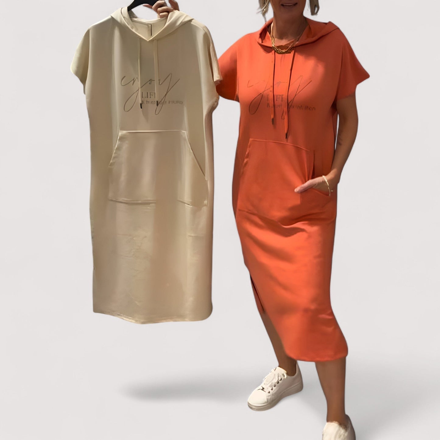 Damen Kapuzenkleid locker bequem mit Taschen lässig vielseitig