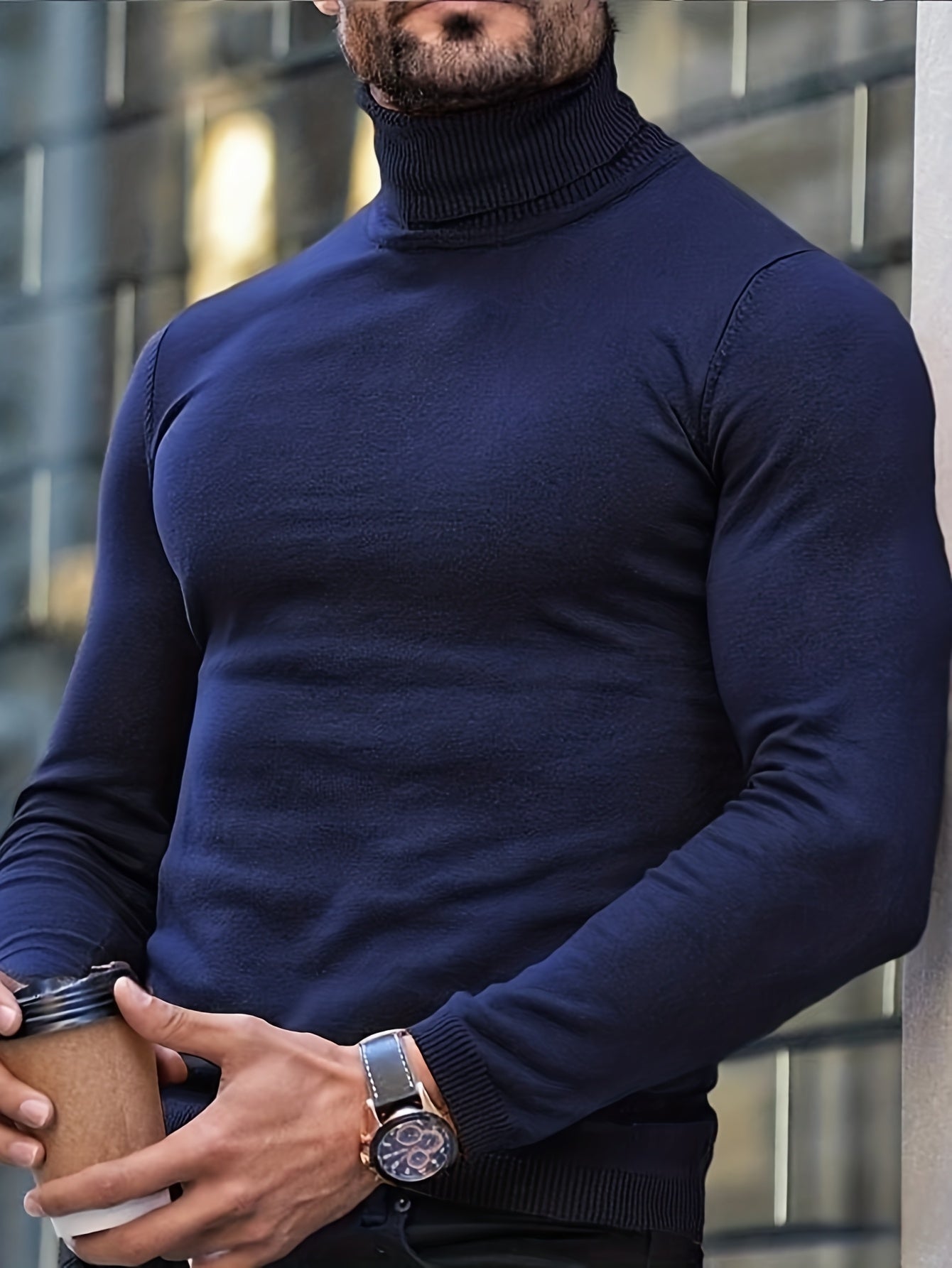 Herren Rollkragenpullover einfarbig normale Passform, leicht dehnbarer Strick
