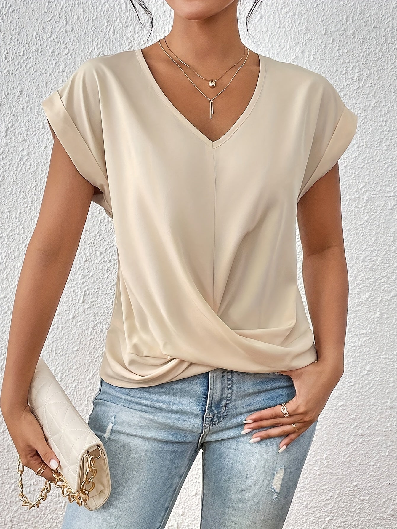 Damen T-Shirt Herzausschnitt, elastisch, weich, bequeme Passform