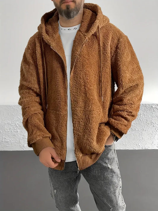Plüschjacke mit Kapuze und Reißverschluss, locker geschnitten