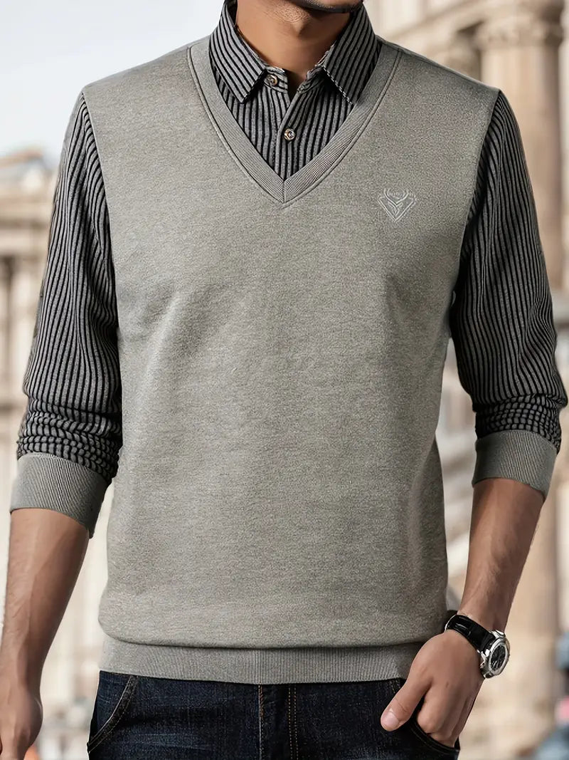 Herren Strickpullover mit V-Ausschnitt Slim Fit weiche atmungsaktive Langarm