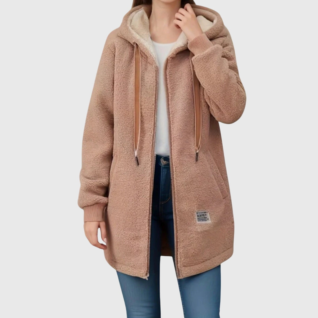 Damen Fleecejacke Regular Fit Kapuze Warm Atmungsaktiv Reißverschluss Freizeit Winterjacke