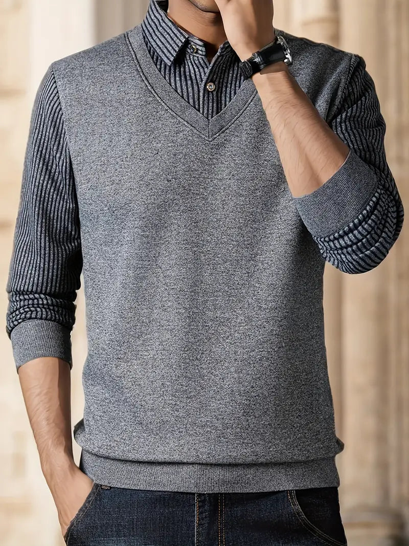 Herren Strickpullover mit V-Ausschnitt Slim Fit weiche atmungsaktive Langarm