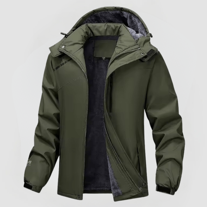 Herren Jacke Langarm Wasserdicht Fleece-Futter Kapuze Reißverschluss Regular Fit Outdoor Freizeit Winter