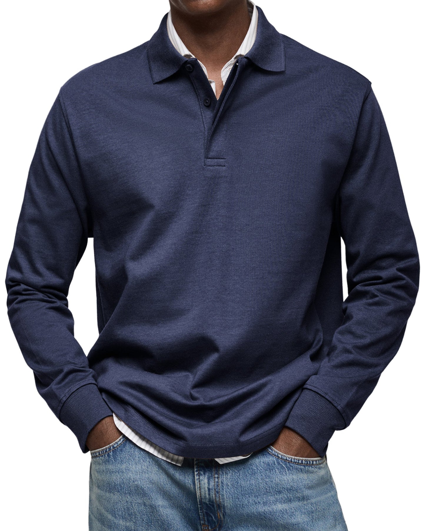 Herren Polo Knopfleiste Langarm klassisch bequem vielseitig elegant