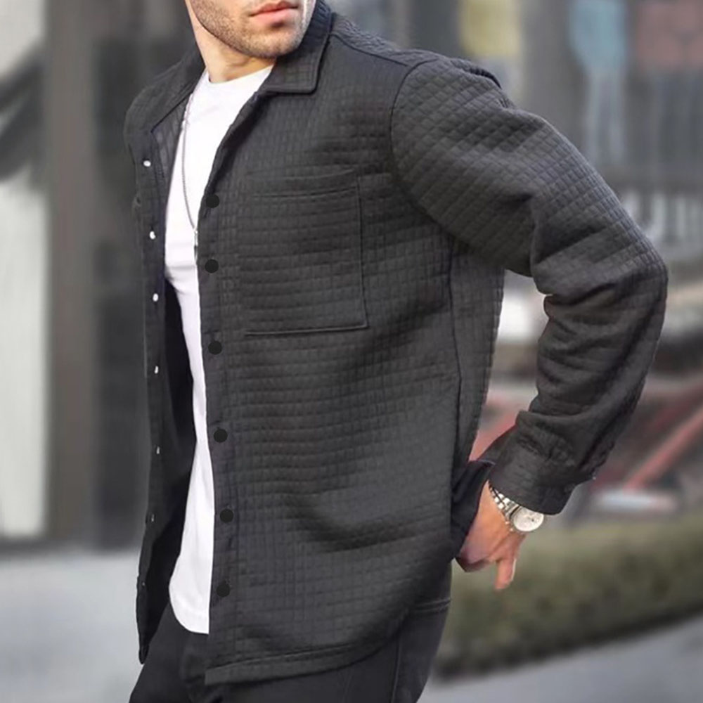 Herrenjacke Polyester Waffelstruktur einfarbiger Kragen Turndown Langarm regulär Lässig Frühling Herbst Winter