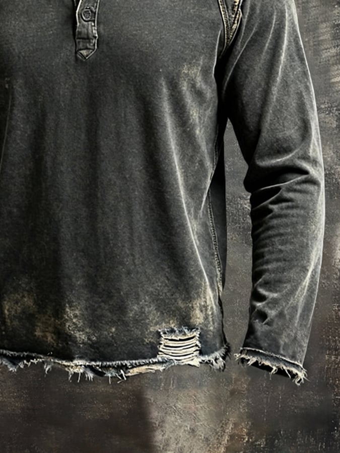 Herren Langarmshirt Baumwolle Vintage Look bequeme atmungsaktive reguläre Passform