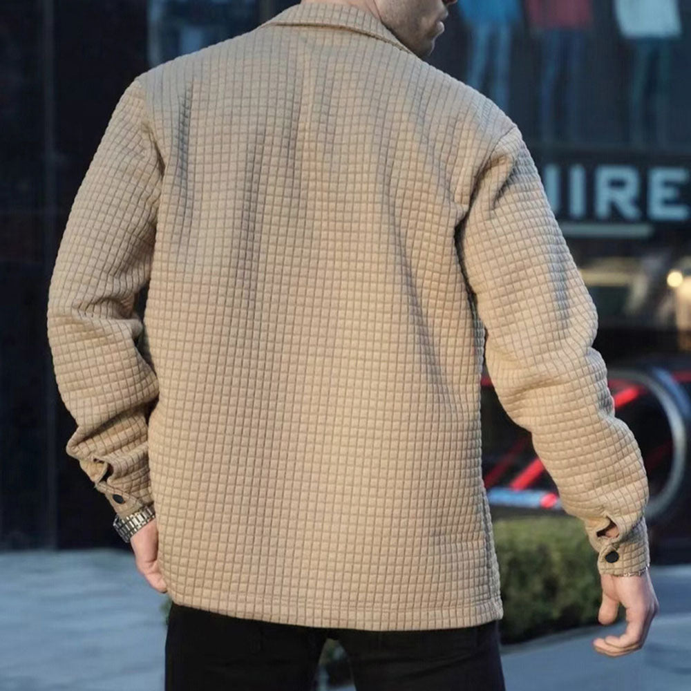 Herrenjacke Polyester Waffelstruktur einfarbiger Kragen Turndown Langarm regulär Lässig Frühling Herbst Winter