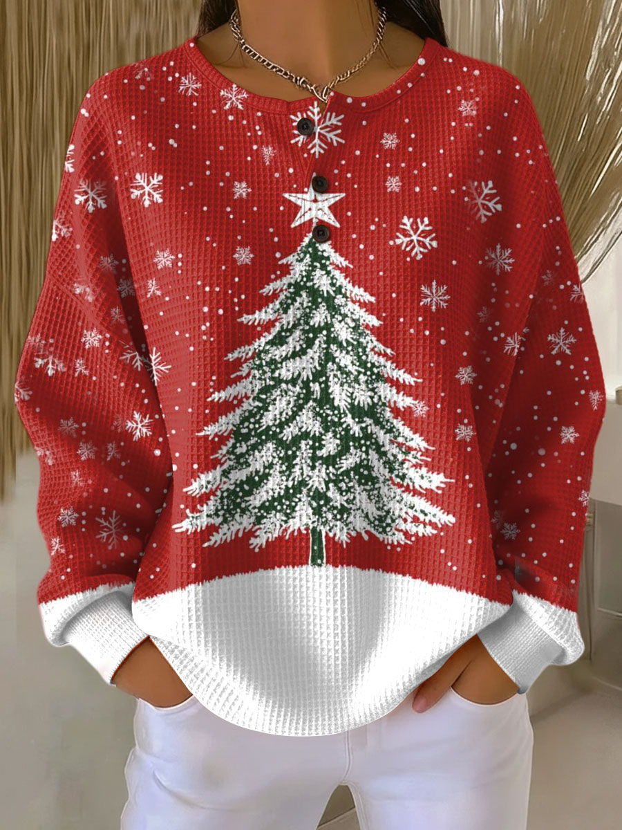 Damen Pullover Waffelstrick Langarm warme lockere bequeme weiche Passform