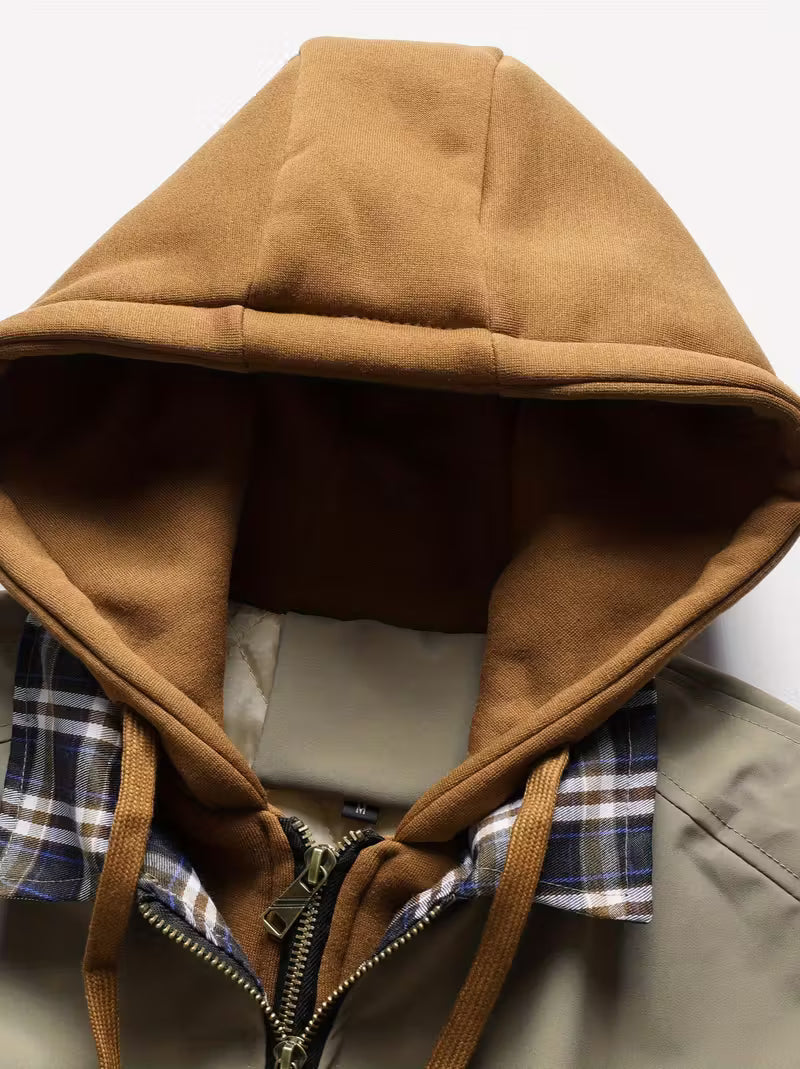 Herren Kapuzenjacke Regular Fit Luftwaffe Stil Reißverschluss Warm Übergang Outdoor Alltag Funktional