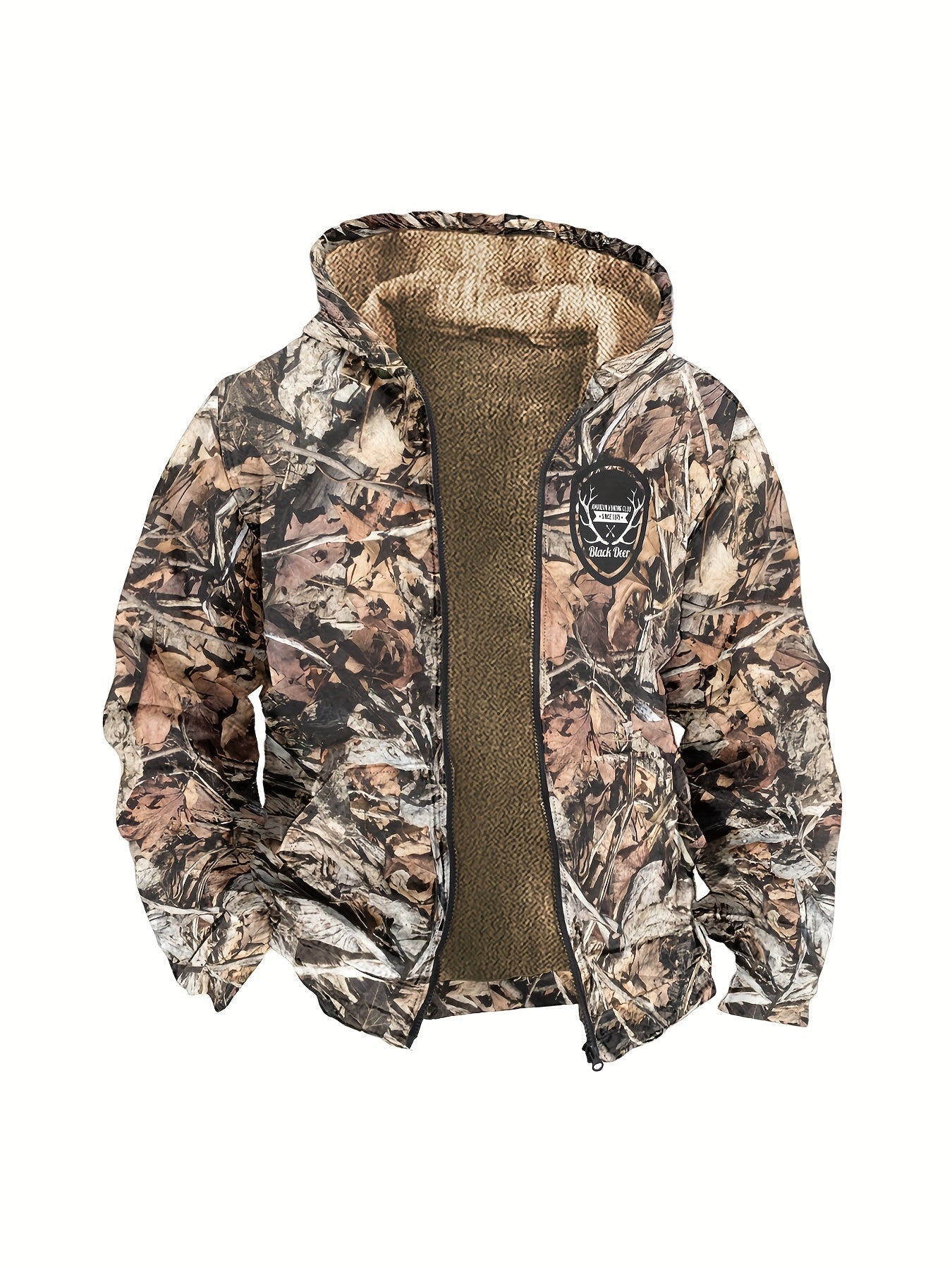 Herren Hoodie Langarm Regular Fit Reißverschluss Camouflage Fleecegefüttert Freizeit Outdoor Kapuzenpullover Warm
