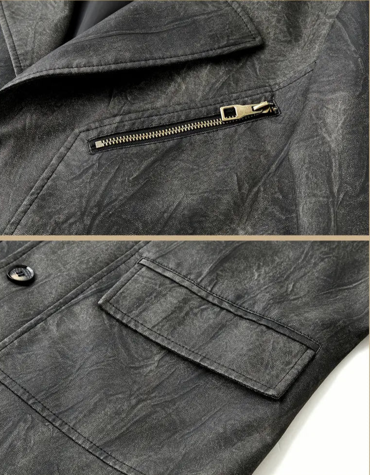 Herren Lederjacke strukturiert Reißverschluss Stehkragen mehrere Taschen klassisch modern