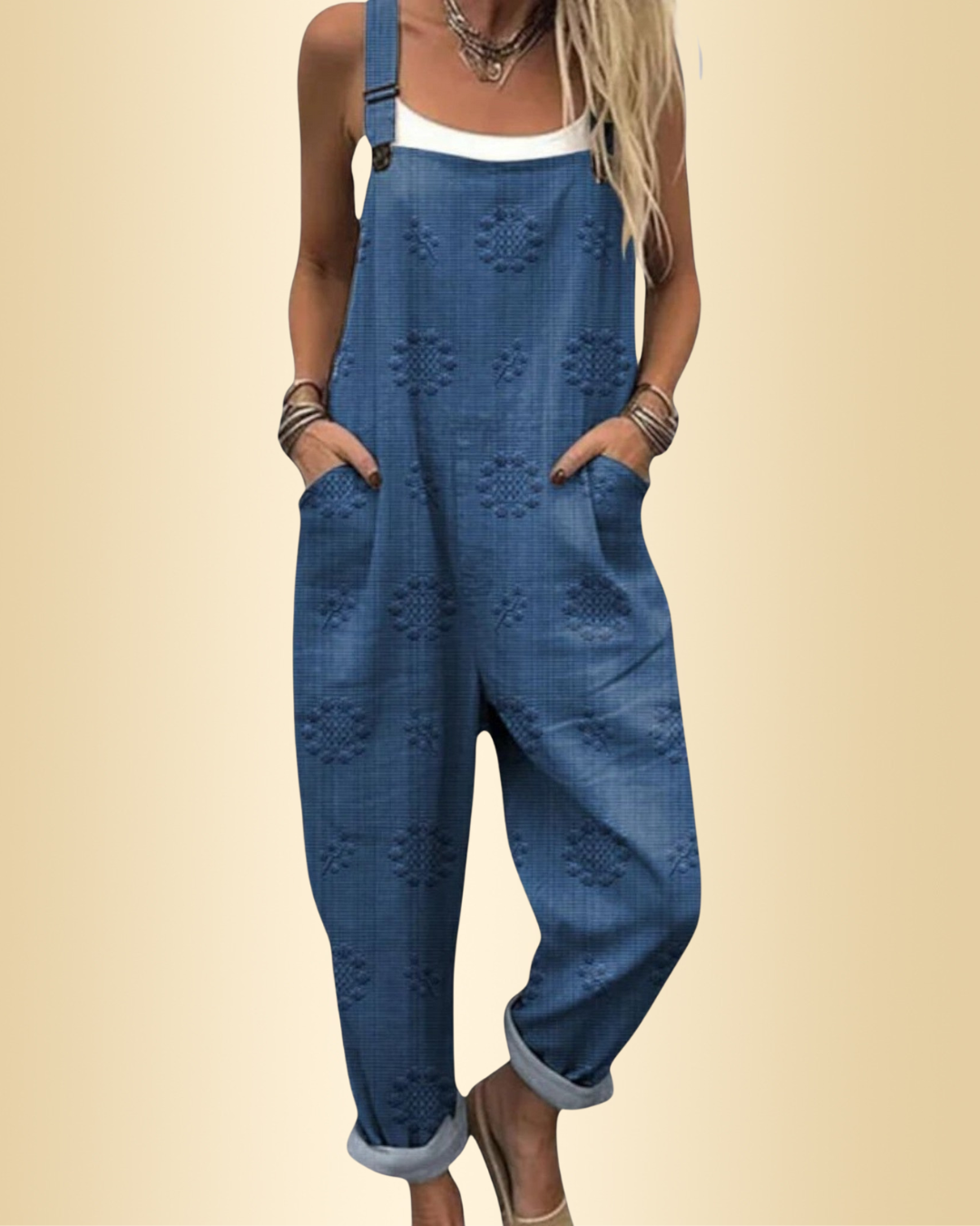 Damen Jumpsuit weit geschnitten, weites Bein, lockere Passform, Taschen, leicht