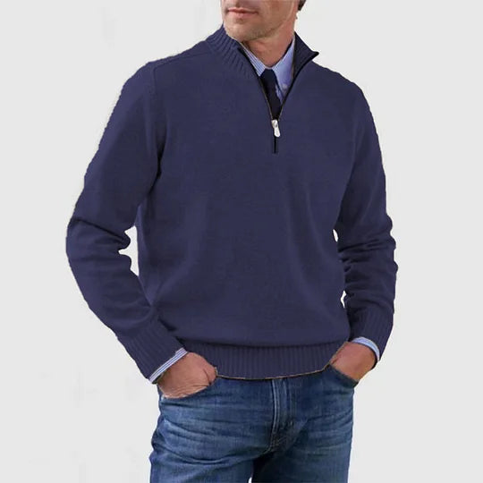 Herren Strickpullover, halber Reißverschluss Stehkragen leicht warm bequem vielseitig