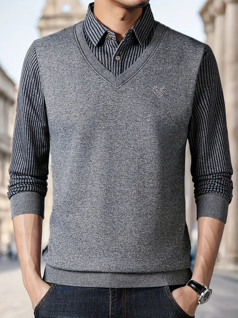 Herren Strickpullover mit V-Ausschnitt Slim Fit weiche atmungsaktive Langarm