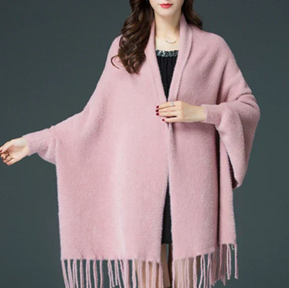 Damen Schalmantel Strickwaren Langarm weiches Grau, schwarz und Weiß, lässiger Stil, Übergang und Winter