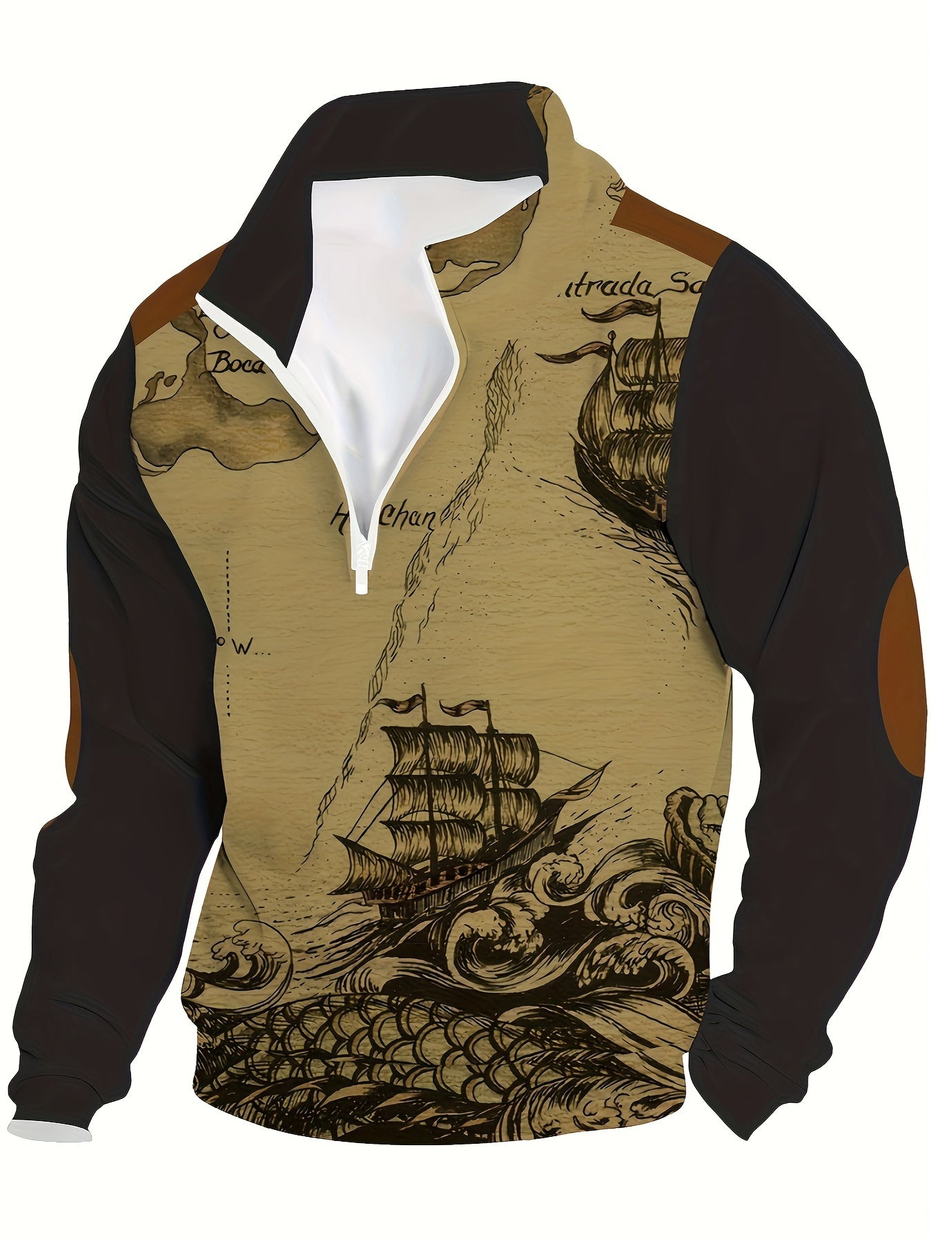 Herren Sweatshirt halber Reißverschluss Stehkragen Druck locker bequem