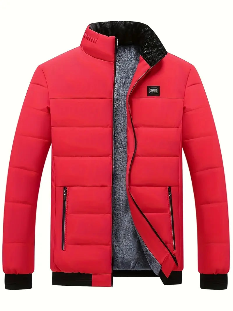 Herren Polyesterjacke Regular Fit Fleece Innenfutter Reißverschluss Stehkragen Leicht Warm Alltag Outdoor