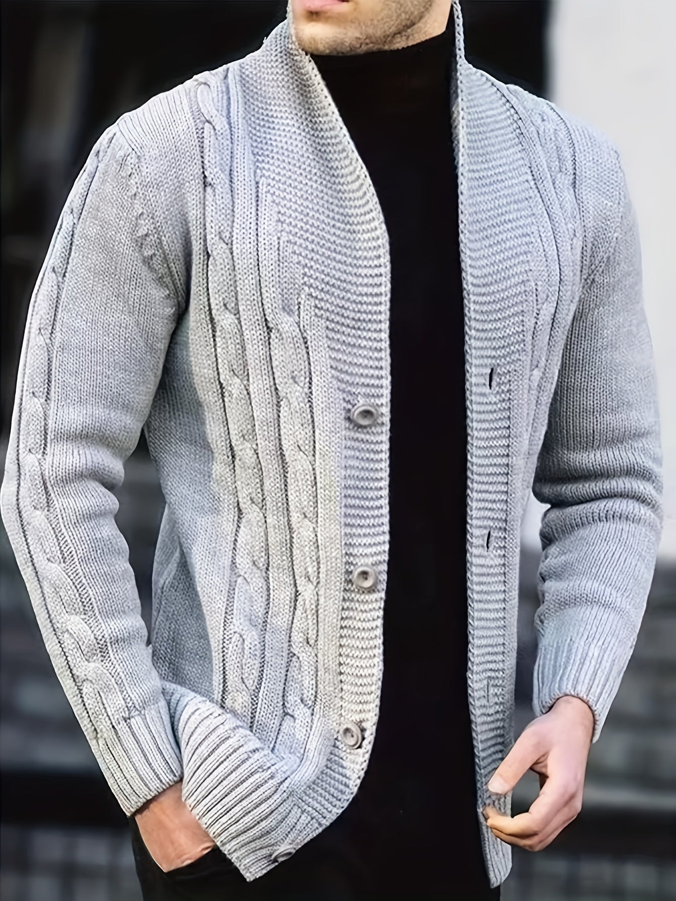 Herren Strick-Cardigan einfarbig offen lässig modern langarm Freizeitjacke leicht