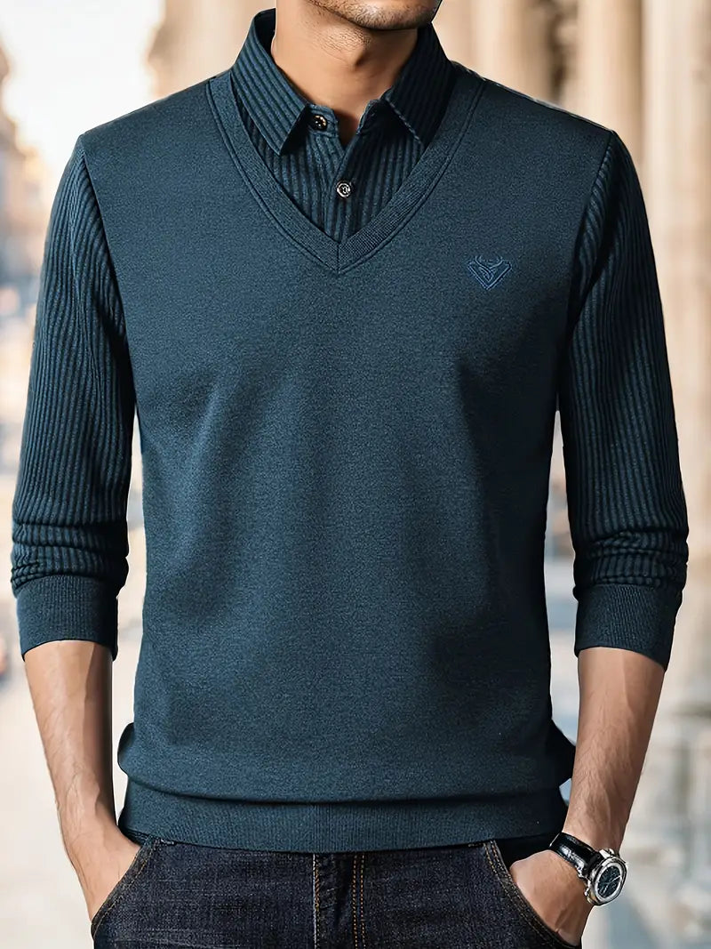 Herren Strickpullover mit V-Ausschnitt Slim Fit weiche atmungsaktive Langarm