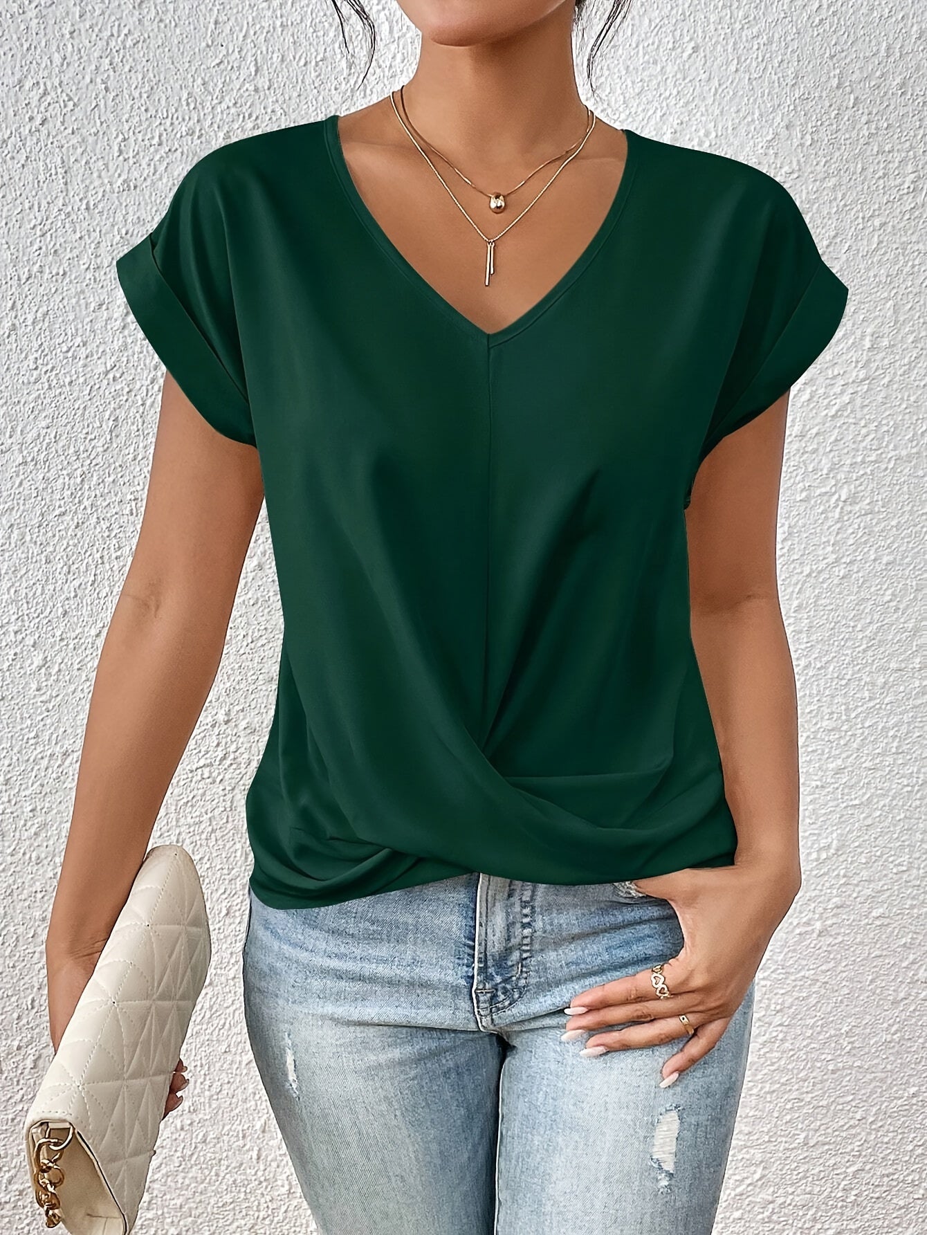 Damen T-Shirt Herzausschnitt, elastisch, weich, bequeme Passform
