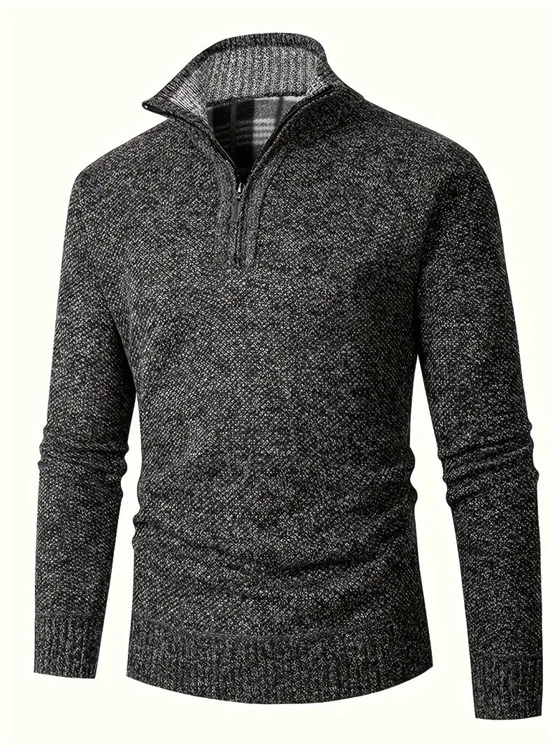 Herren Strickpullover Viertelreißverschluss Stehkragen und bequeme atmungsaktive Langarm