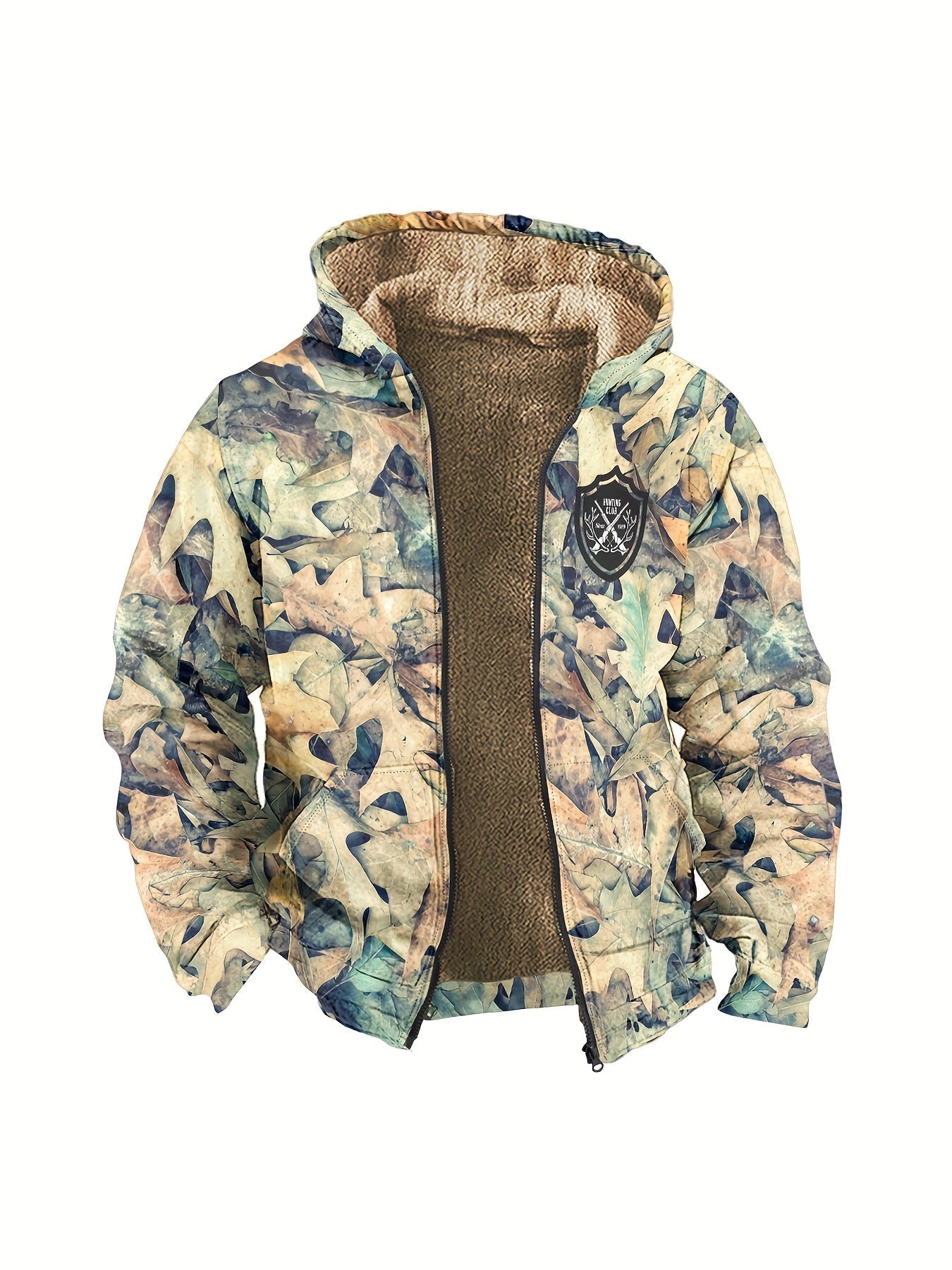 Herren Hoodie Langarm Regular Fit Reißverschluss Camouflage Fleecegefüttert Freizeit Outdoor Kapuzenpullover Warm
