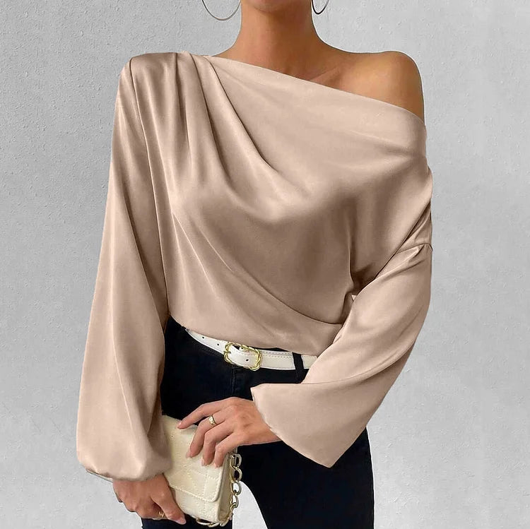 Damenbluse, Satin asymmetrischer Ausschnitt einfarbig