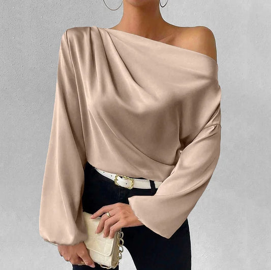 Damenbluse, Satin asymmetrischer Ausschnitt einfarbig