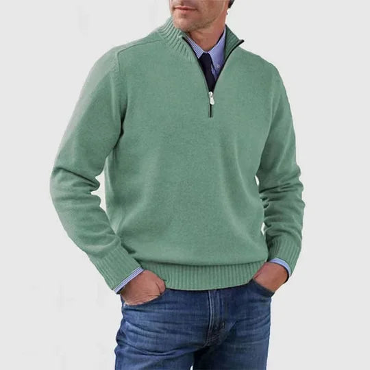 Herren Strickpullover, halber Reißverschluss Stehkragen leicht warm bequem vielseitig