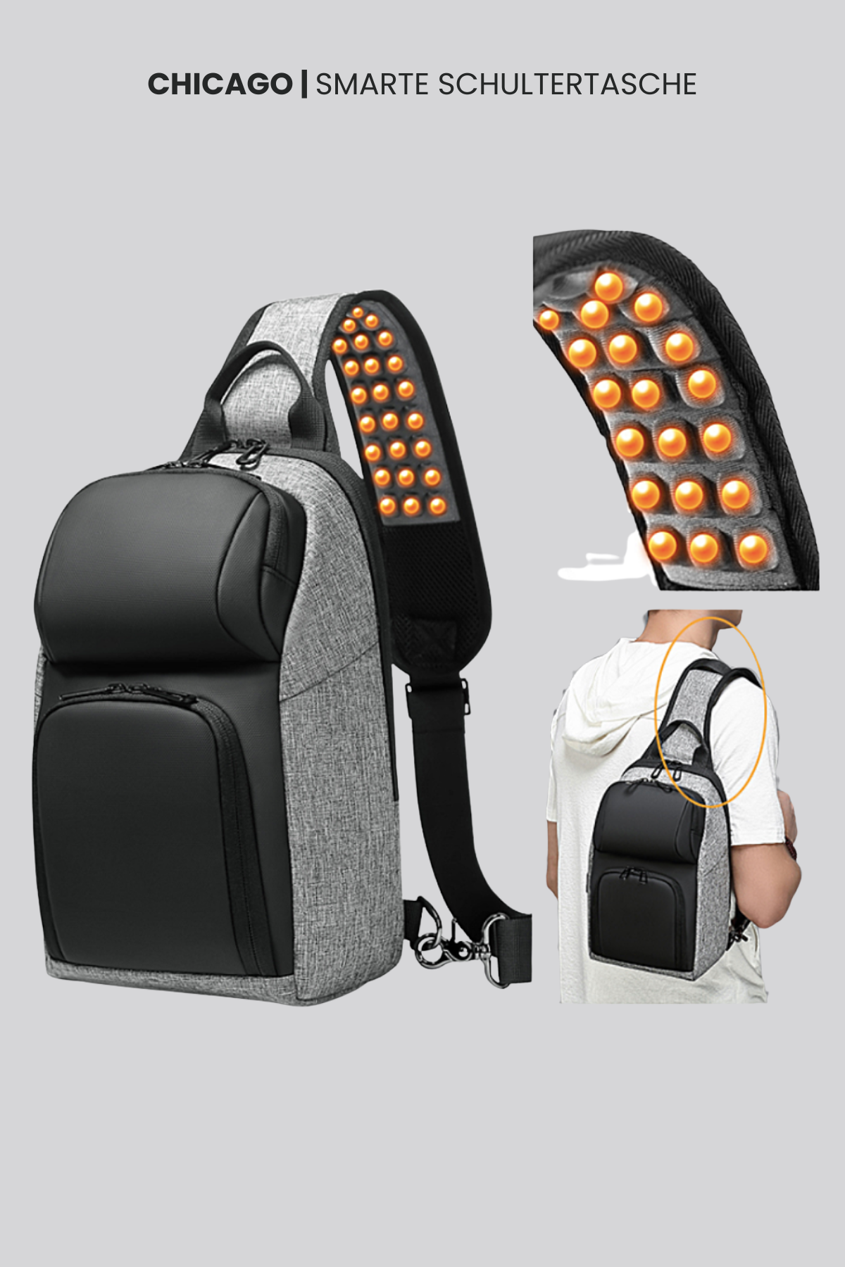 Unisex Schultertasche groß funktional wasserfest USB Anschluss verstellbarer Gurt