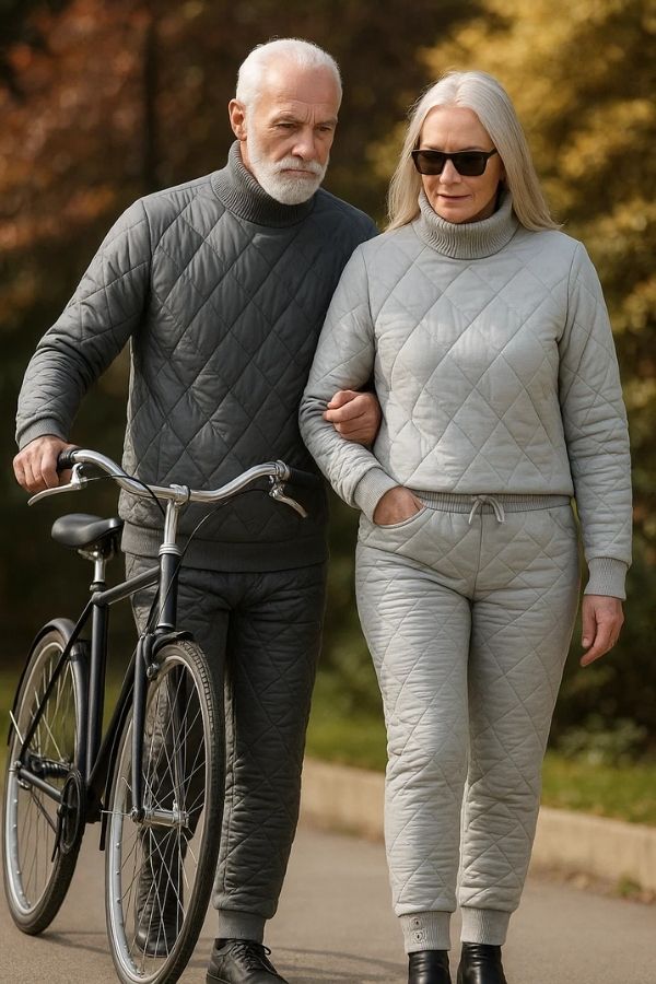 Damen Zweiteiler Rollkragen Stepp Set Regular Fit Minimalistisch Gepolstert Langarm Winter