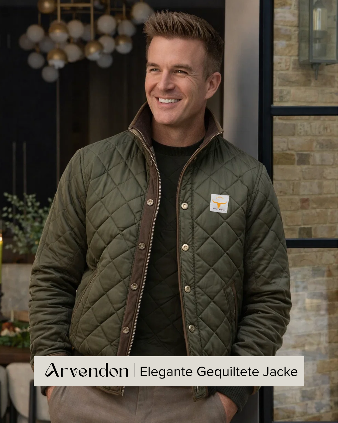 Herren Steppjacke Regular Fit Wattiert Lederdetails Casual Warm Herbst Winter Outdoor
