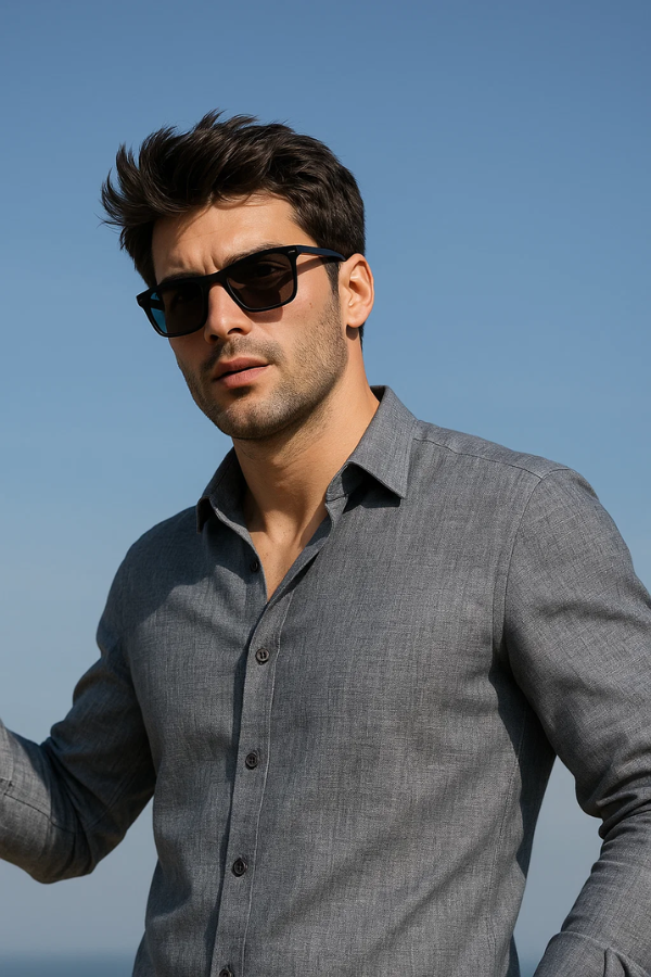 Herren Freizeithemd Leinenmischung Langarm Knopfleiste atmungsaktiv Slim Fit