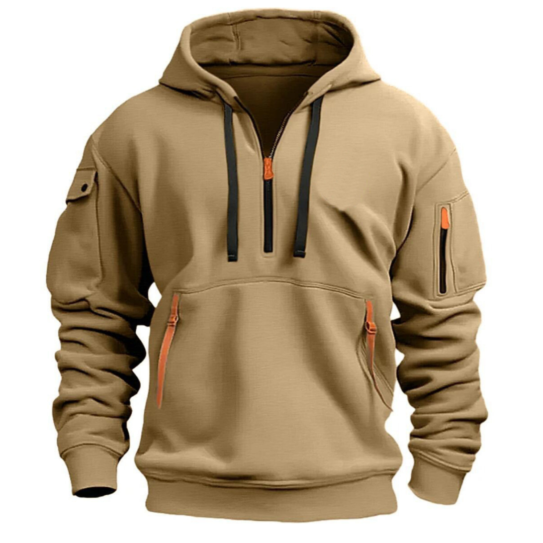 Herren Kapuzenpullover Regular Fit Mehrfachtaschen Reißverschluss Kontrastdetails Casual Alltag Outdoor Hoodie